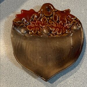 Elegant Brown Acorn Trinket Dish or Spoon Rest of Stoneware
